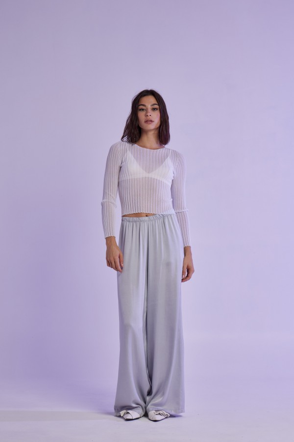 Crop top, long sleeve, knit stitch, viscose, yarn dyed