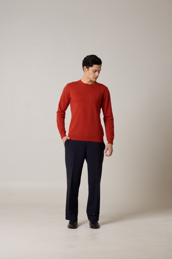 Crew neck, single jersey, merino cashmere, yarn dyed