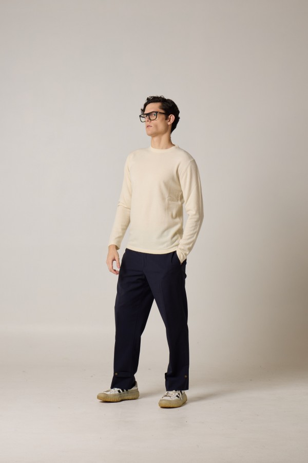 Crew neck loosefit, single jersey, regular fit, merino cashmere, yarn dyed