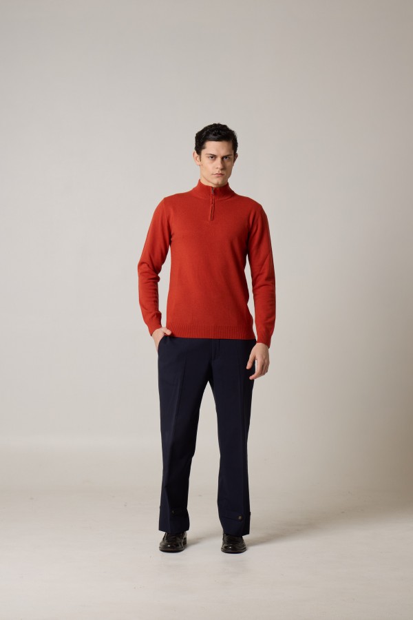 Lupetto zip, rasato, merino cashmere, tinto filo