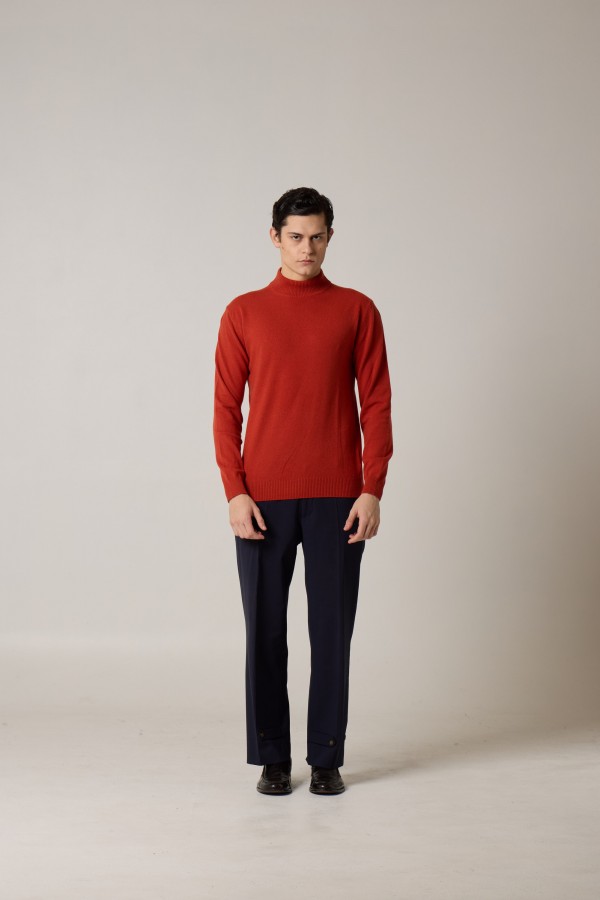 Mock neck, single jersey, merino cashmere, yarn dyed