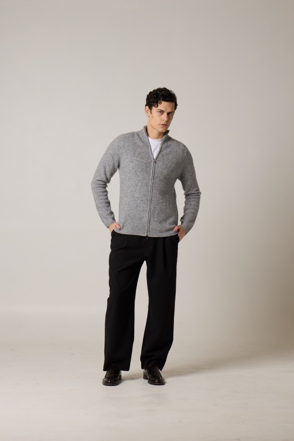 Giacca lupetto zip raglan, rasato, misto merino, tinto filo