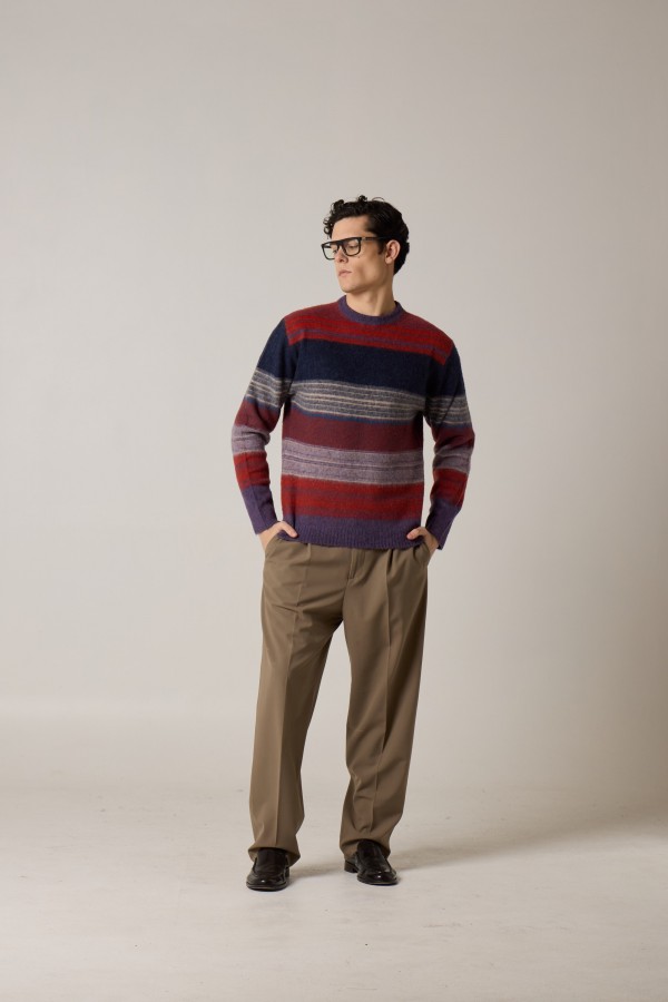 Crew neck with stripes, merino, yarn dyed