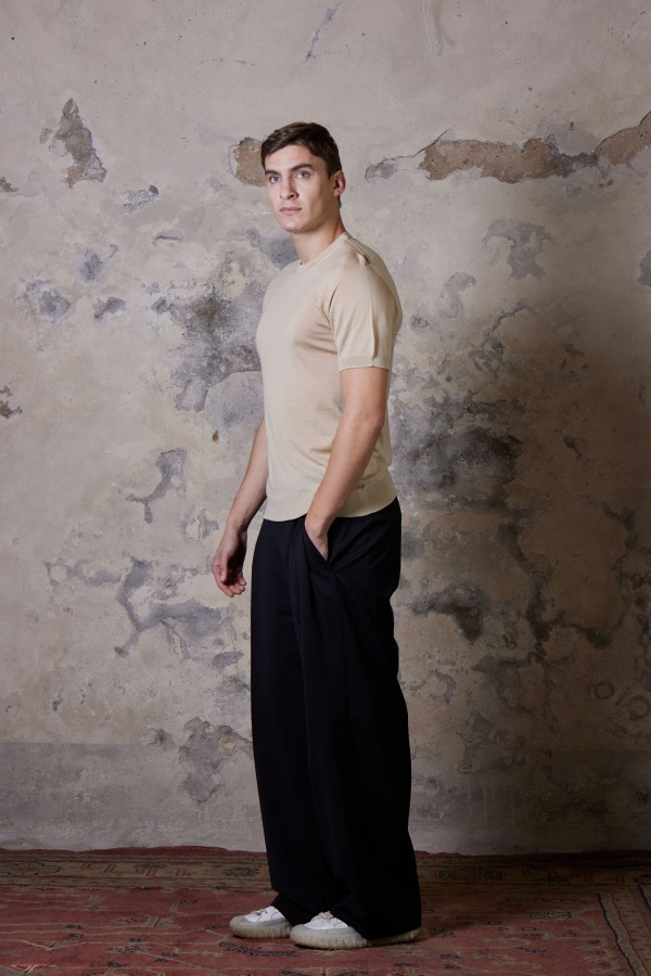 Short-sleeved, crew neck, shorn merino silk