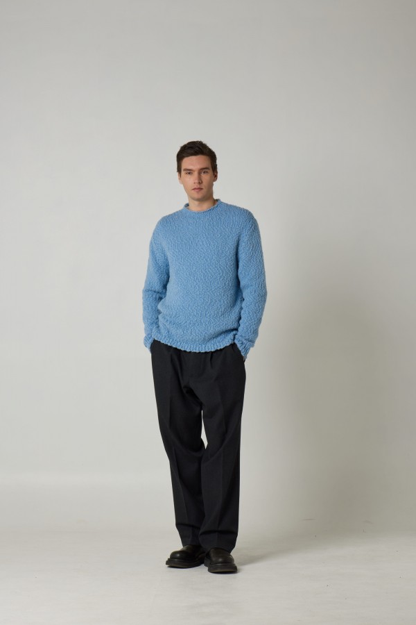 chunky slub wool crew neck sweater, 3 gauge