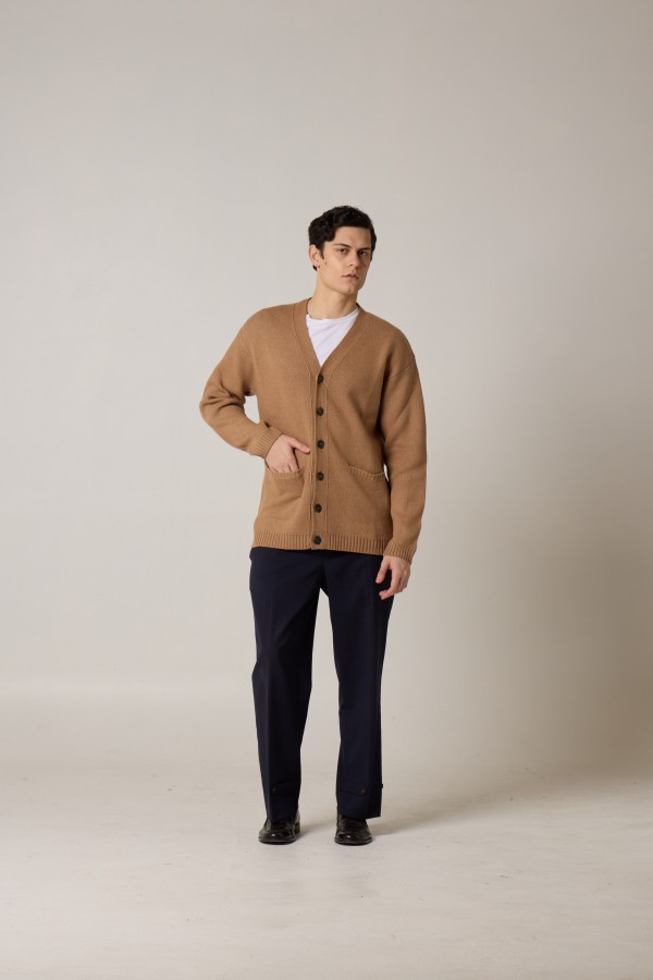 Cardigan bottoni, rasato, regular fit, merino cashmere, tinto filo