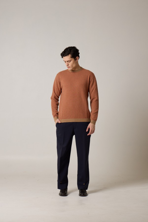 Crew neck bicolor, knit stitch, merino cashmere, yarn dyed