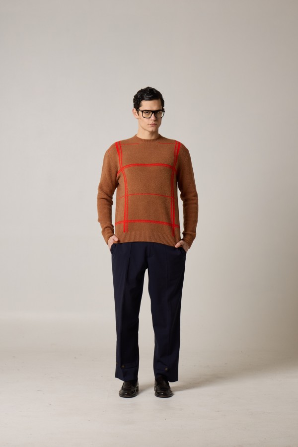 Paricollo a quadri, merino cashmere, tinto filo