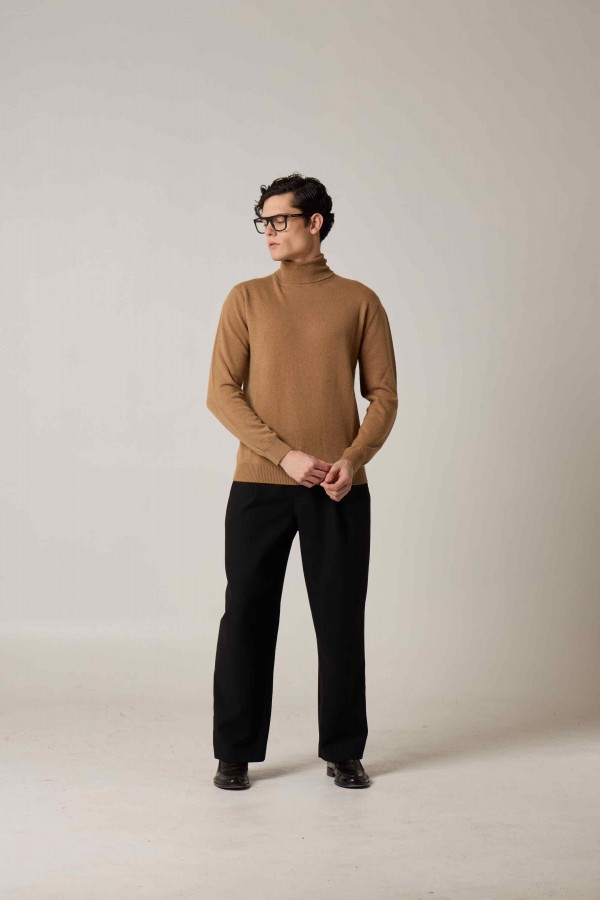 Turtle neck, single jersey, camel, yarn dyed